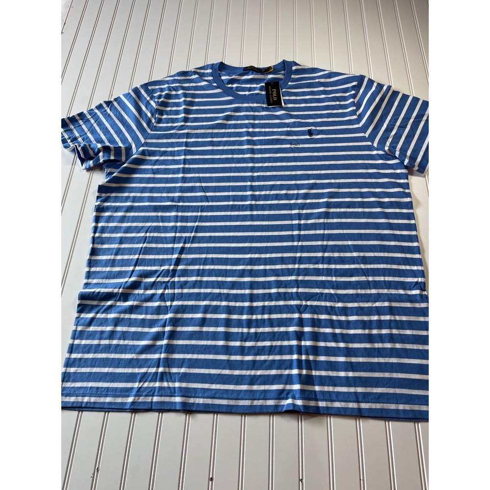 NWT Polo Ralph Lauren Mens Striped Jersey T-Shirt Royal Blue White 3XLT - Picture 2 of 7